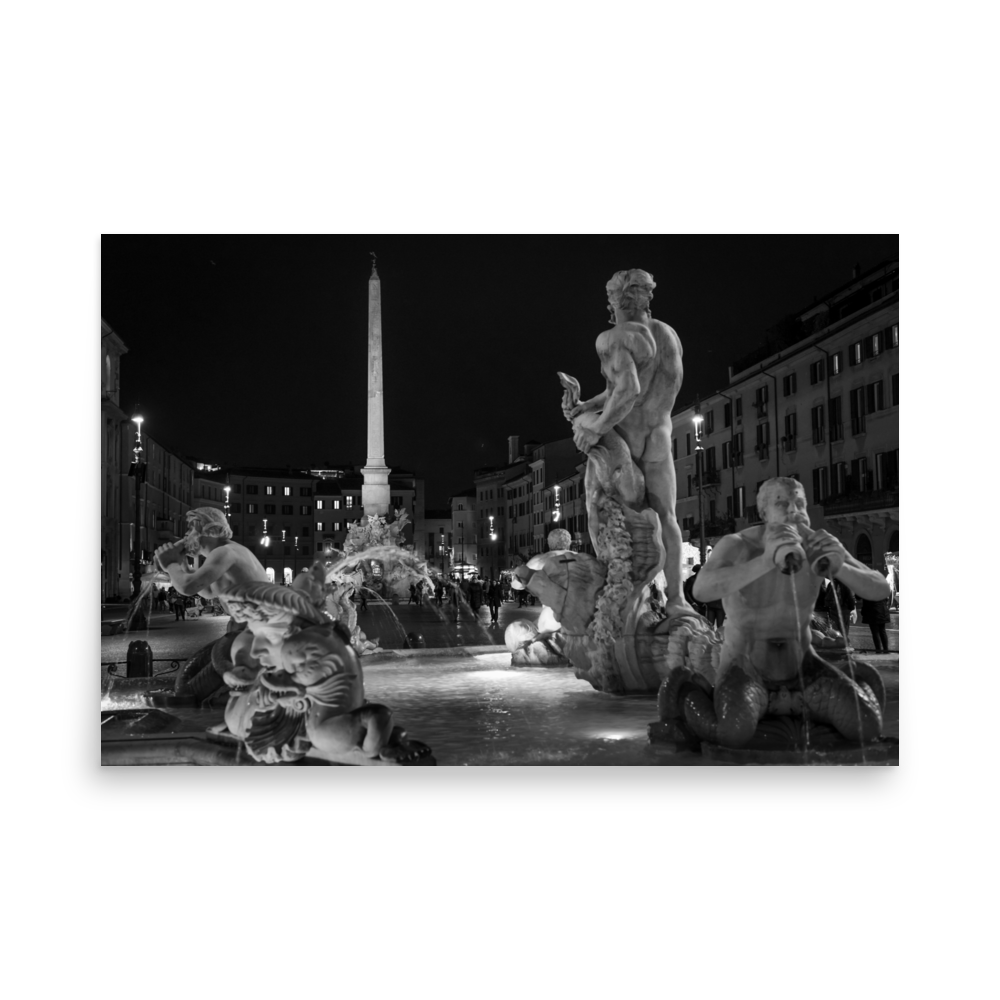 Tirage photo de Rome "B&W Piazza Navona at Night" - Rome - The Artistic Way