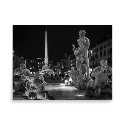 Tirage photo de Rome "B&W Piazza Navona at Night" - Rome - The Artistic Way